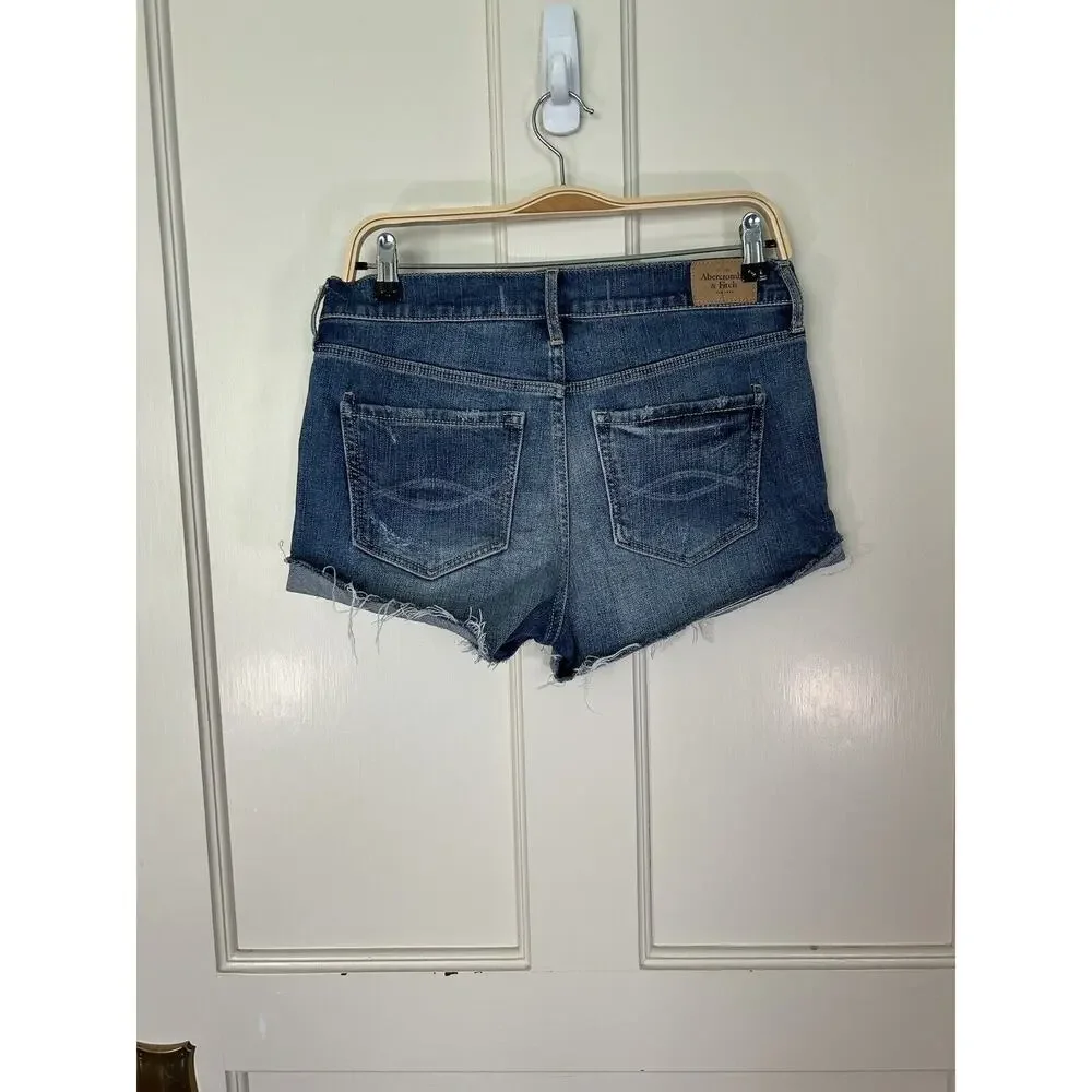 Abercrombie & Fitch Distressed Cutoff Jean Shorts Womens Size 29 Blue Comfort - Picture 2 of 7